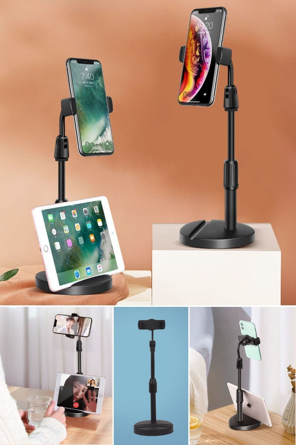 BUFFER® Masa Üstü Tablet ve Telefon Tutucu Plastik Aparat Siyah Telefon Standı