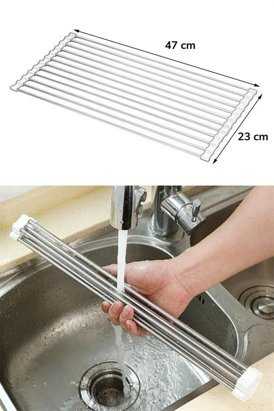 GENEL® Evye Üstü Katlanır Nihale Paslanmaz Çelik Pratik Sebze Meyve Bulaşık Kurutma Süzgeci