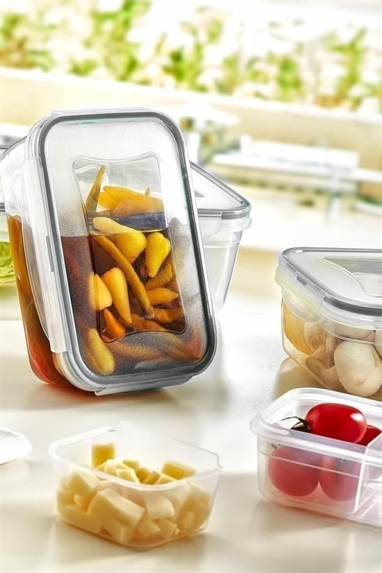 GENEL® 4lü İç İçe Sızdırmaz Contalı Kilitli Kapaklı Plastik Erzak Saklama Kapları LC315