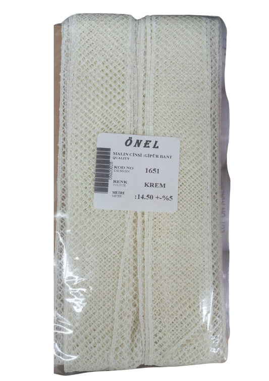 Dantel Polyester Güpür Bant Krem 14,50 Metre En 3 cm ON-1651-KR - UcuzaGeliyor