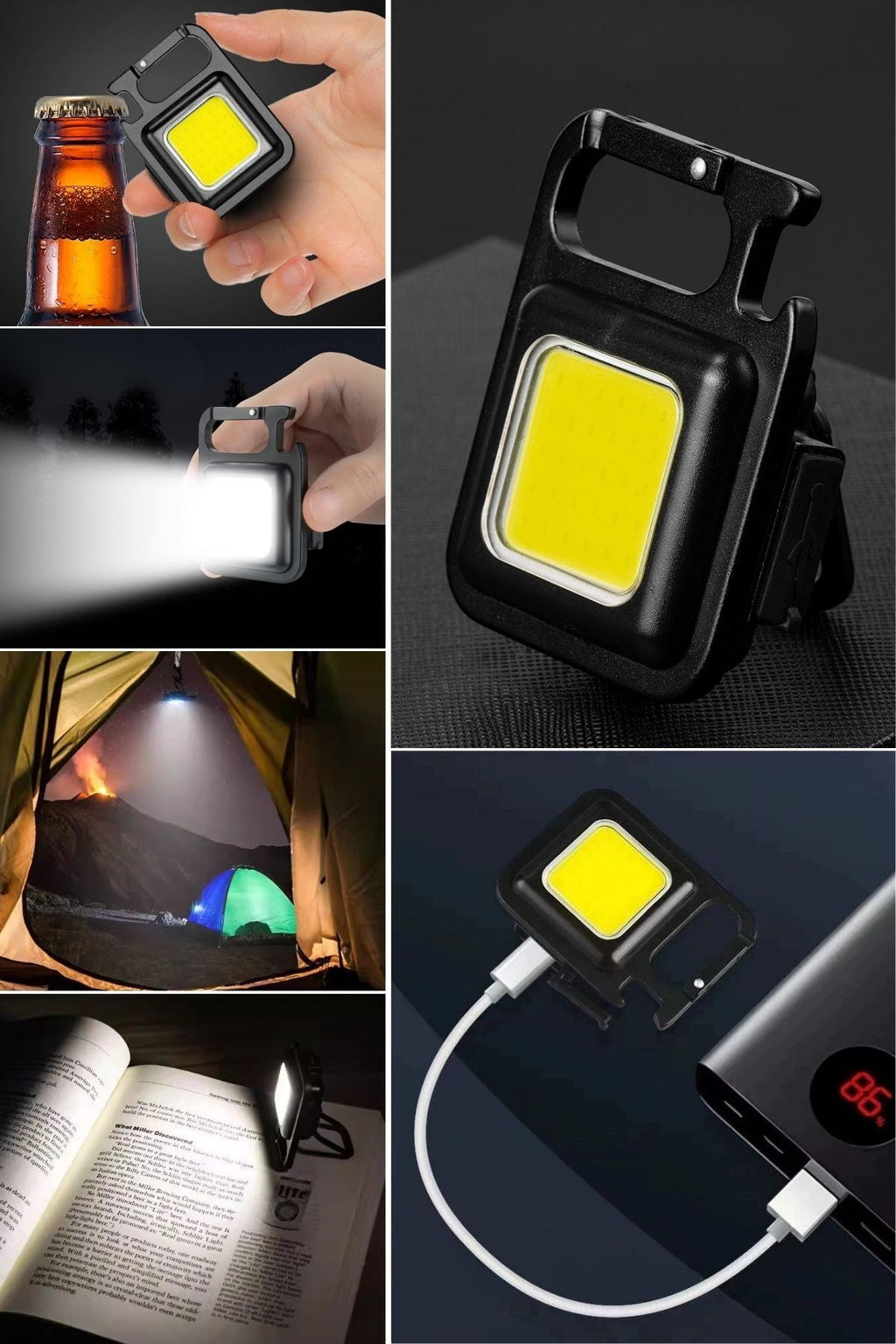 BUFFER® Anahtarlıklı, Açacaklı,Güçlü Mıknatıslı 3 Farklı Led Modlu Mini Boy Asılabilen Led Kamp Aydınlatması,El Feneri