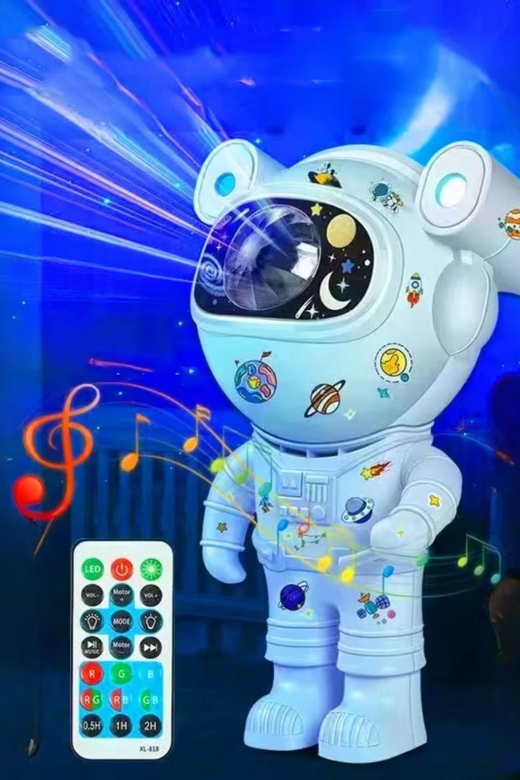 GENEL® Stickerlı ,Kumandalı ASTRONOT Model Gece Lambası