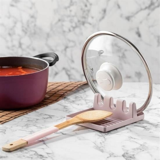 GENEL® Tencere Kapak Tutuculu Kaşıklıklı Tencere Kapak Standı Pratik Kaşık Kepçe Altlık Düzenleyici