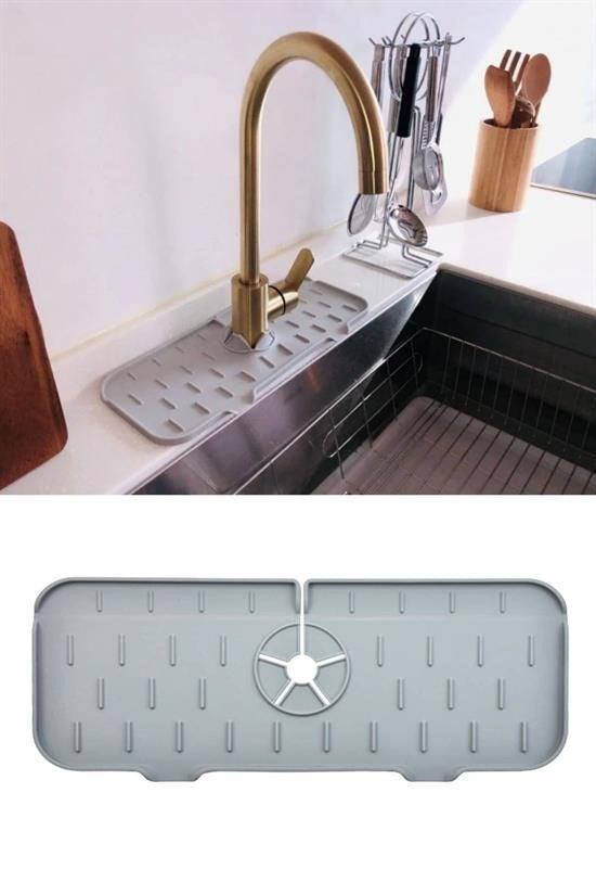GENEL® Lavabo İçin Silikon Esnek Mat Musluk Sapı Damlama Tutucu Raf Mutfak Tezgahı Sıçrama Koruma