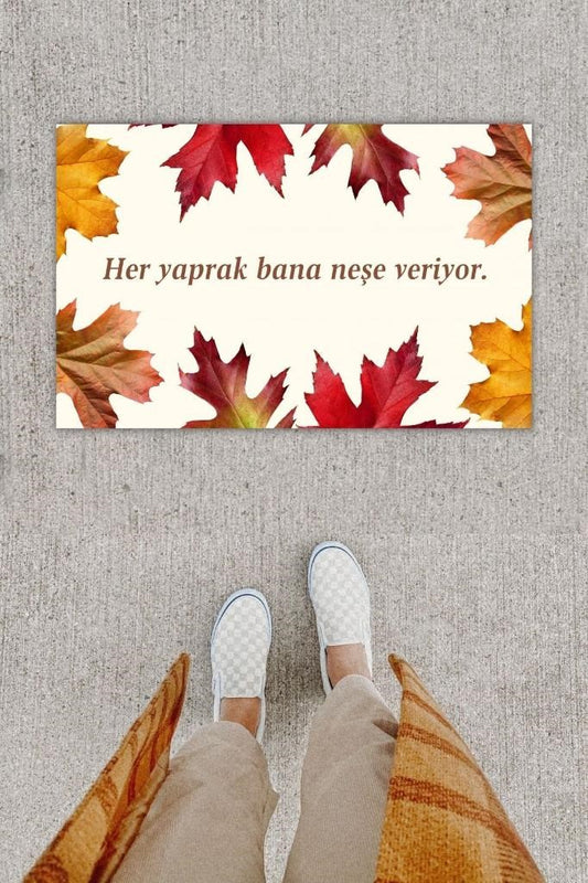 Dijital Baskı Dekoratif Kuru Yaprak Bej Kapı Önü Paspası K-1203 - UcuzaGeliyor