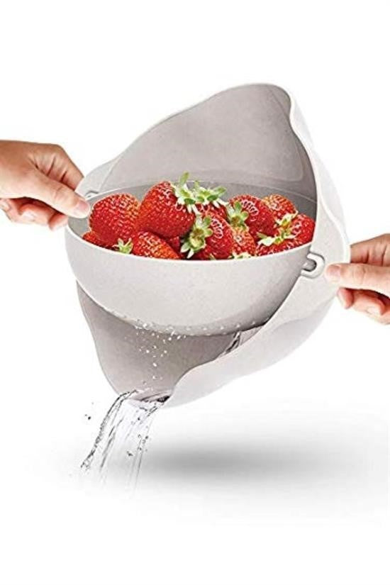 GENEL® Çok Amaçlı 360 Derece Dönebilir Pratik Hazneli Mutfak Süzgeç Elek