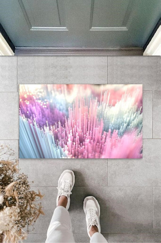 Pembe Kapı Önü Paspası Çoklu Çubuklar Desen  K-3206 - UcuzaGeliyor