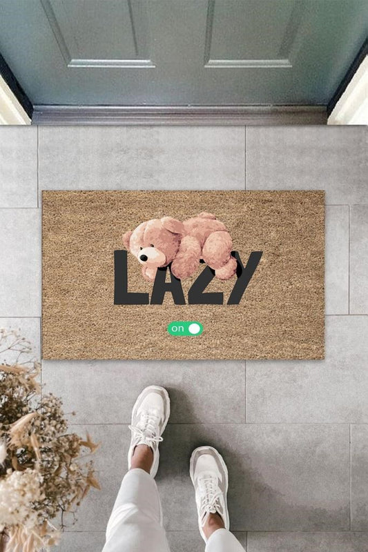 Bej Kapı Önü Paspası Lazy Ayıcık Desen  K-3352 - UcuzaGeliyor