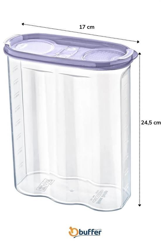 GENEL® 2 Kapaklı Ölçekli Erzak Kuru Gıda Saklama Kutusu Kabı 2,4 Litre-SA940