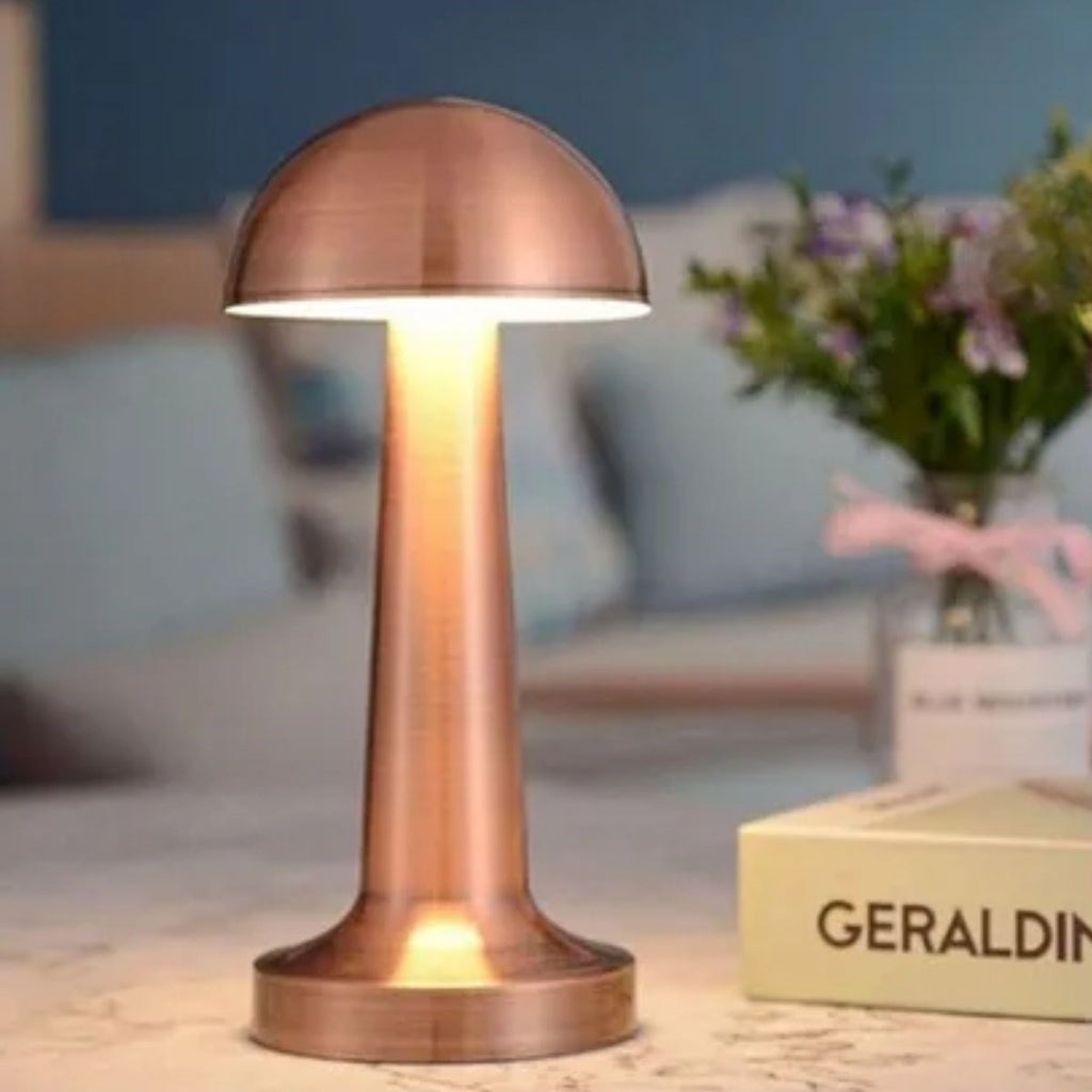 BUFFER® Mantar Model Bronz Renk Şarjlı Dokunmatik 3 Renkli LED Masa Lambası