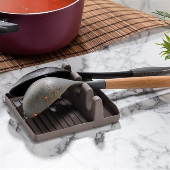 GENEL® Tencere Kapak Tutuculu Kaşıklıklı Tencere Kapak Standı Pratik Kaşık Kepçe Altlık Düzenleyici