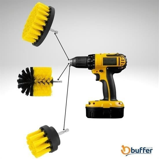 BUFFER® 3lü Matkap Ucu Banyo Küvet Duşakabin Araba Tekerliği Koltuk Yıkama Temizleme Fırçası Seti - UcuzaGeliyor