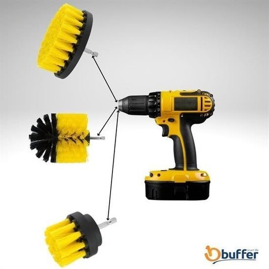 BUFFER® 3lü Matkap Ucu Banyo Küvet Duşakabin Araba Tekerliği Koltuk Yıkama Temizleme Fırçası Seti - UcuzaGeliyor