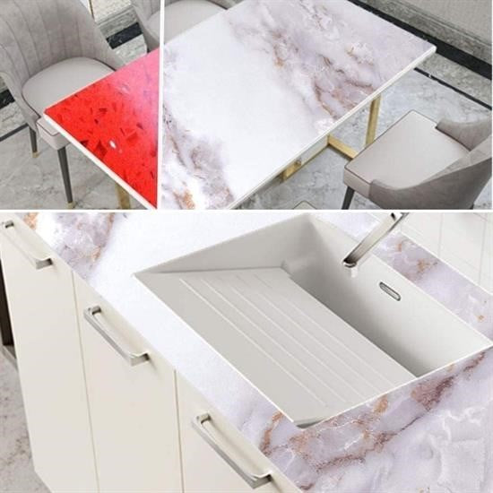 GENEL® Mermer Desenli Masa Tezgah Mutfak Su Geçirmez Yapışkanlı Folyo Sticker Sarı 5x0,6m