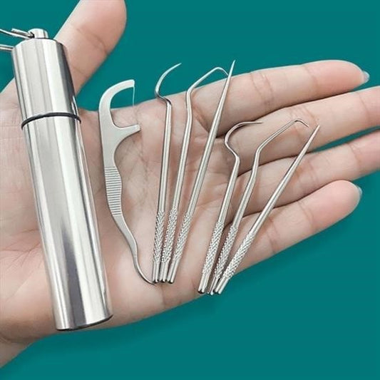 BUFFER® 7 Parça Paslanmaz Çelik Ağız Diş Tartar Sökücü Temizlik Bakım Seti - UcuzaGeliyor