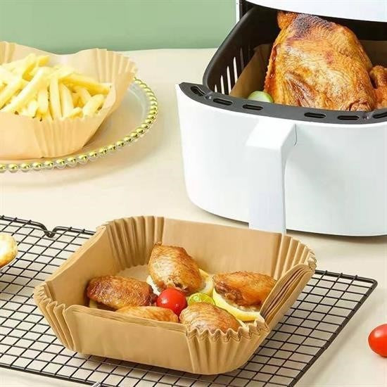 50 Adet Air Fryer Pişirme Kağıdı Tek Kullanımlık Hava Fritöz Yağ Geçirmez Yapışmaz Kare Tabak Model - UcuzaGeliyor