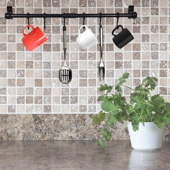 GENEL® Duvara Monte Edilen 6 Kancalı Dekor Kaşıklık ve Kupa Askısı - UcuzaGeliyor