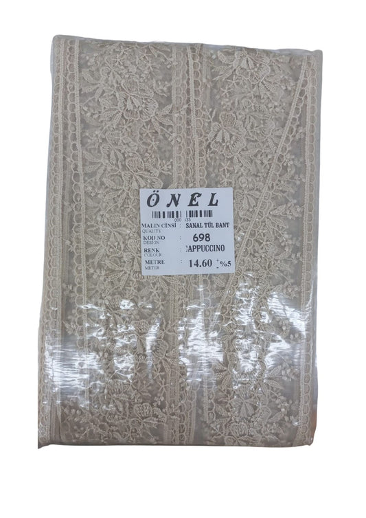 Dantel Polyester Sanal Tül Bant Cappucino 14,60 Metre En 6 cm ON-698-C - UcuzaGeliyor