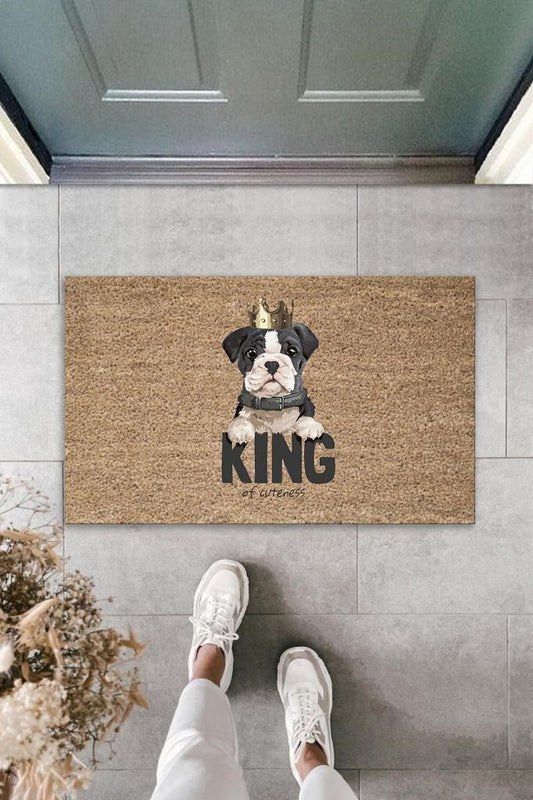 Dijital Baskı Kahverengi King Yazılı Taçlı Köpek Dekoratif Kapı Paspası K-2052 - UcuzaGeliyor
