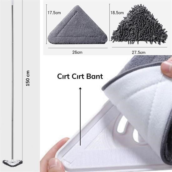 GENEL® Teleskopik Saplı 150 cm Üçgen Mop Cam Duvar Tavan Fayans Parke Temizleyici Mop - UcuzaGeliyor