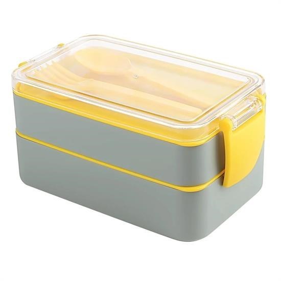 GENEL® 2 Bölmeli Çok Amaçlı 900 ml Kapasiteli Çatal Kaşıklı Dayanıklı Beslenme Kabı Yiyecek Kutusu