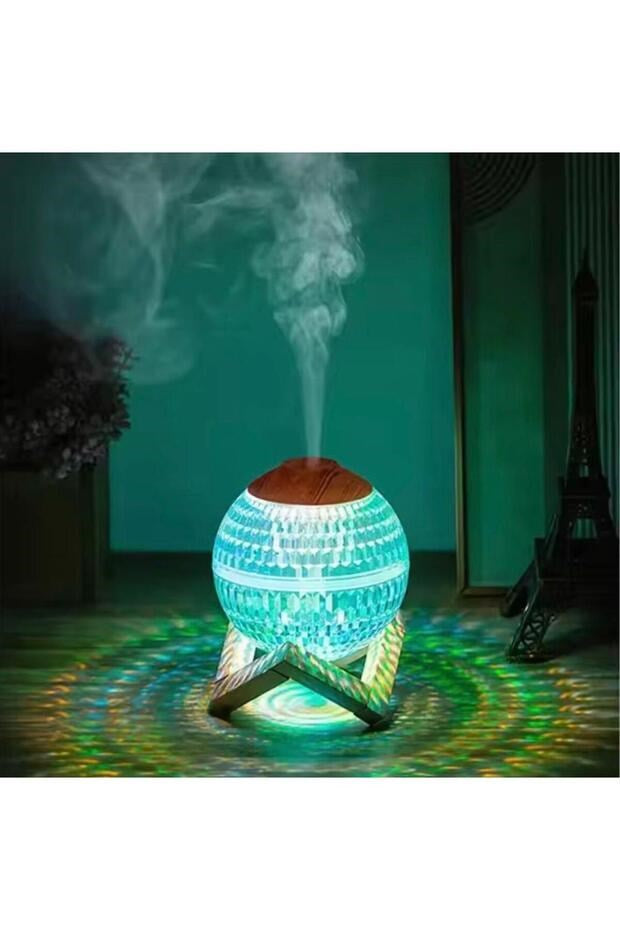 sonx Renkli Kristal Küre Tasarımlı LED Işıklı Hava Nemlendirici - Sessiz Çalışma ve Ahşap Desenli Kapak