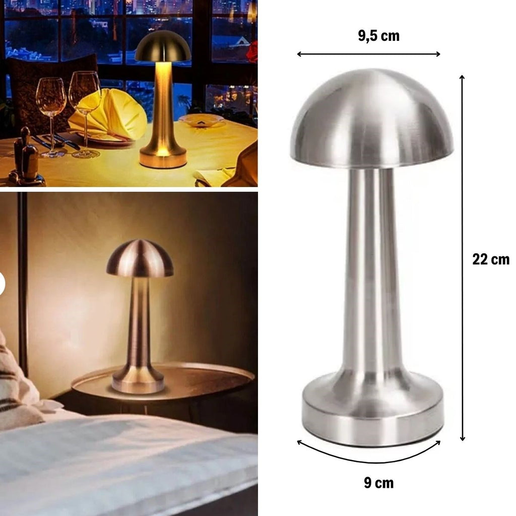 BUFFER® Mantar Model Silver Renk Şarjlı Dokunmatik 3 Renkli LED Masa Lambası