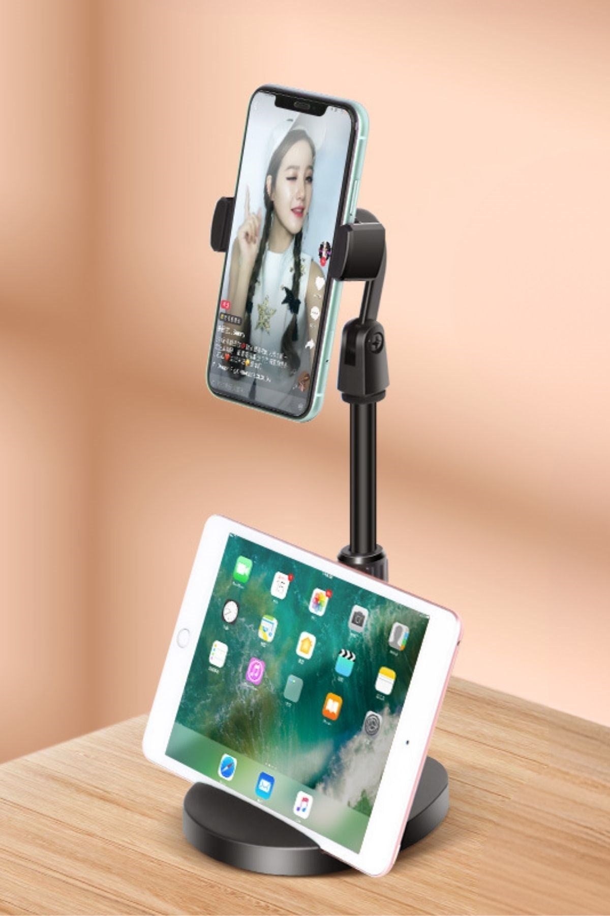 BUFFER® Masa Üstü Tablet ve Telefon Tutucu Plastik Aparat Siyah Telefon Standı