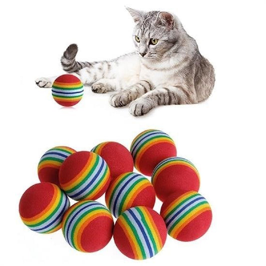 Buffer® 3lü Gökkuşağı Sünger Kedi Köpek Çiğneme Oyun Topu 4,2 cm - UcuzaGeliyor