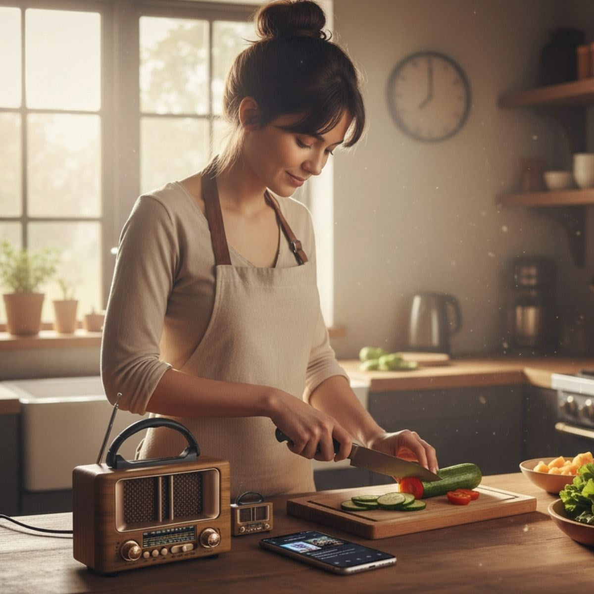 BUFFER® Küçük Mini Boy Retro Ahşap Tasarım Bluetooth Hoparlörlü Radyo - FM/AM Destekli, Şarjlı ve Taşınabilir Radyo NS-8108