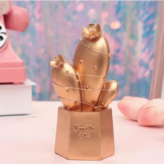 BUFFER® Led Işıklı Sevimli Kaktüs Dekoratif Masa Lambası Mini Biblo Gece Lambası Gold - UcuzaGeliyor