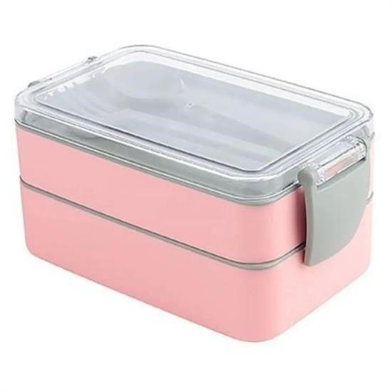 GENEL® 2 Bölmeli Çok Amaçlı 900 ml Kapasiteli Çatal Kaşıklı Dayanıklı Beslenme Kabı Yiyecek Kutusu