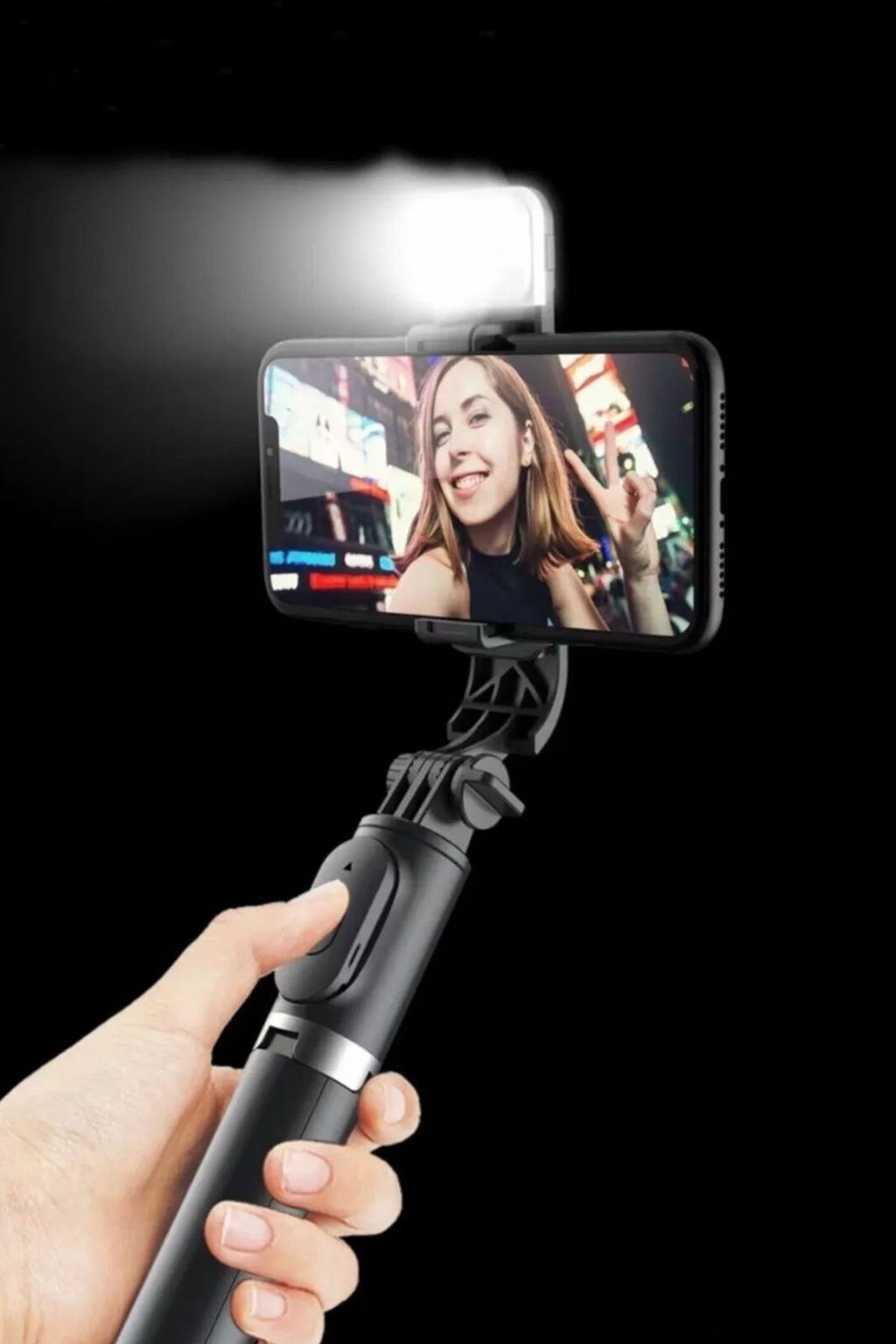BUFFER® Kendiliğinden Işıklı Masaüstü Tripod Olabilen Telefon Tutuculu Kablosuz Kumandalı Selfie Çubuğu