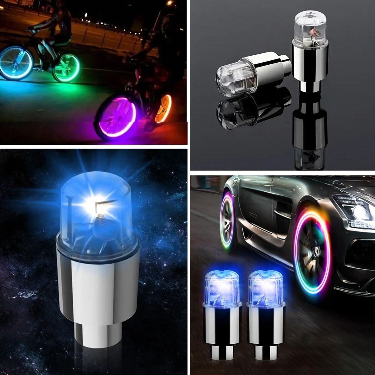 BUFFER® Araç ve Bisiklet İçin 2 li Mavi LED Hava Valfi Işık Kapakları-Gece Parlayan Lastik Lambası Sibop Kapağı