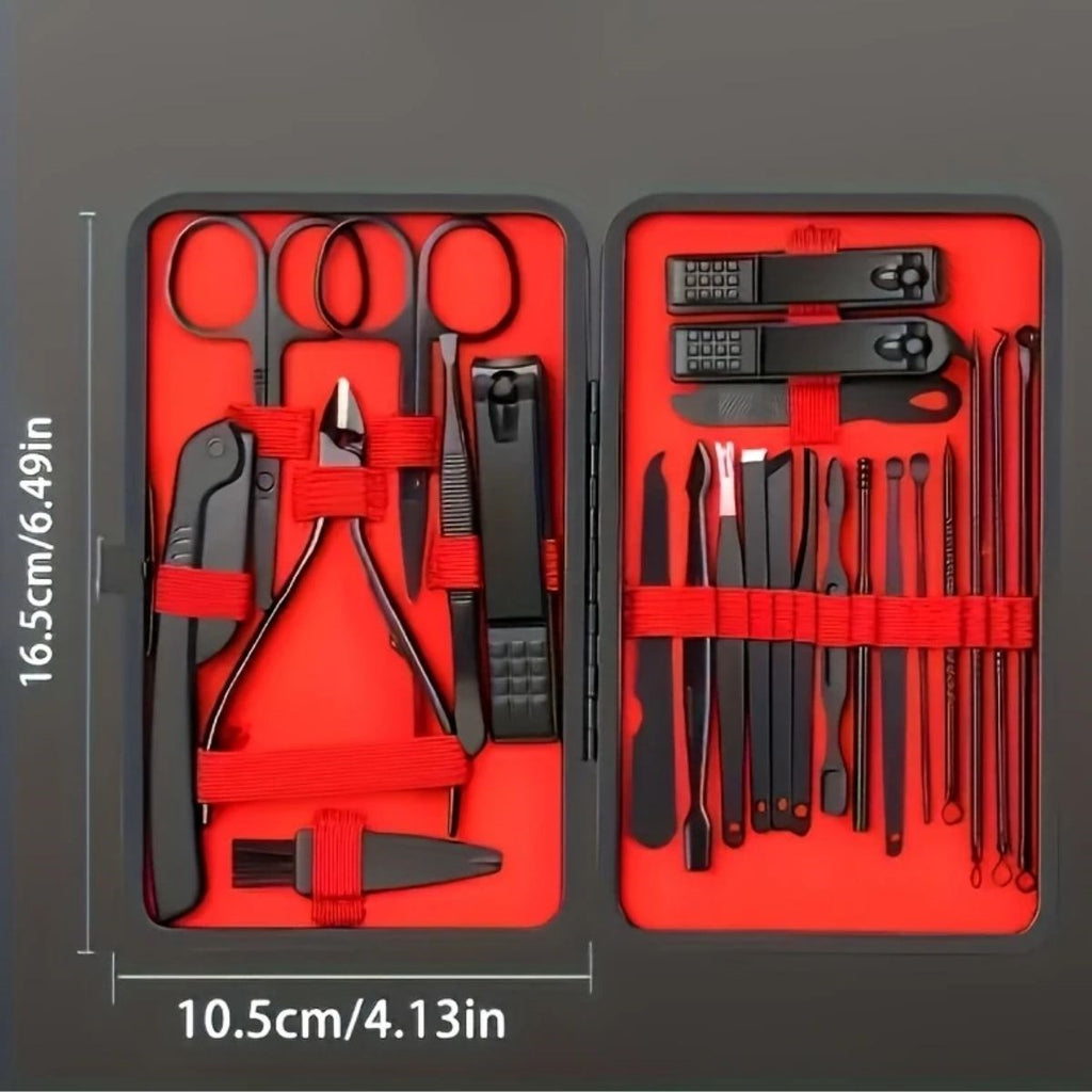 GENEL® 24 Parça Kendiliğinden Deri Çantalı Seyahat Tipi Manikür Pedikür Seti