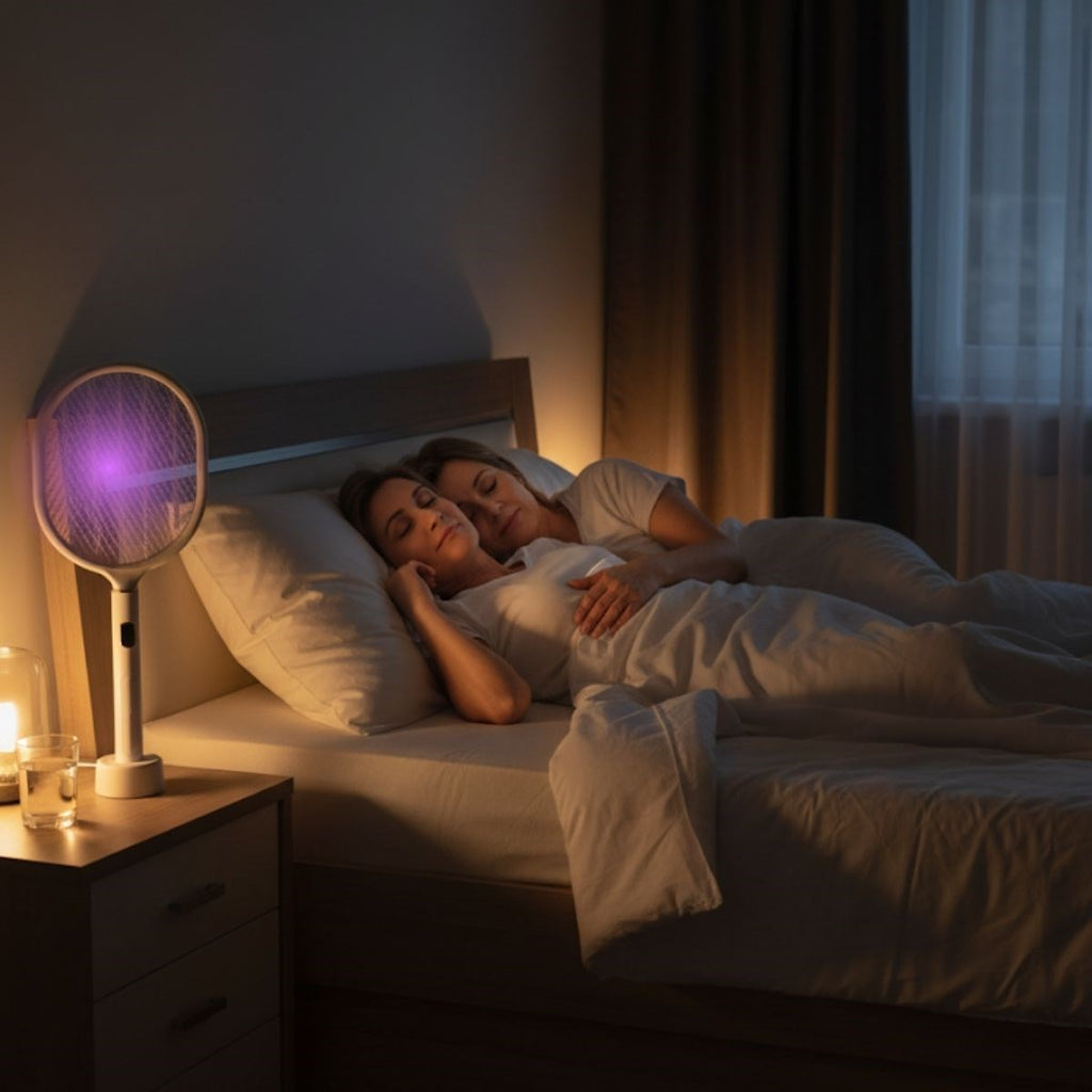 GENEL® USB Şarjlı Beyaz Renk Kendiliğinden Standlı Şarj Göstergeli UV Işıklı Sinek Öldürme Raketi LTD-718