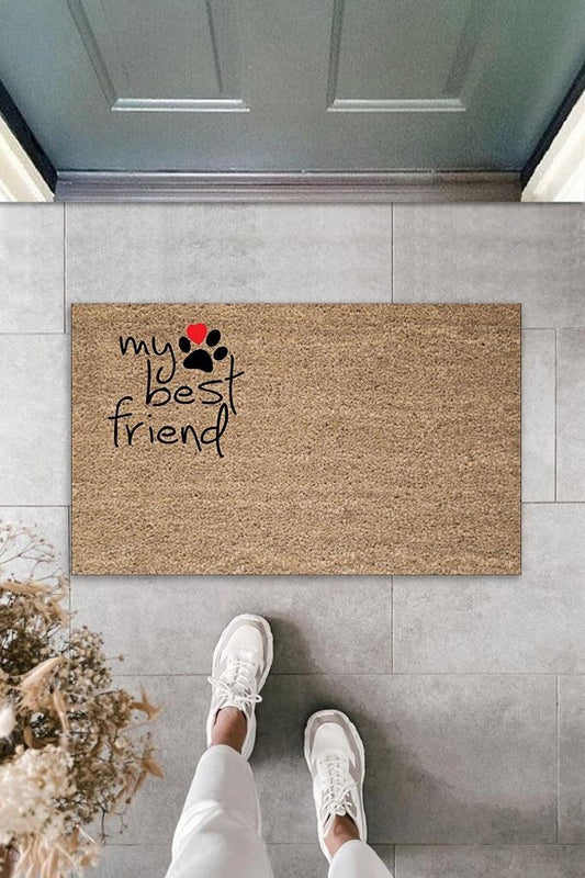 Dijital Baskı Kahverengi Patili My Best Friend Dekoratif Kapı Paspası K-2064 - UcuzaGeliyor