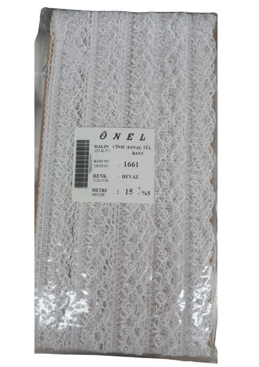 Dantel Polyester Sanal Tül Bant Beyaz 15 Metre En 6 cm ON-1661-B - UcuzaGeliyor
