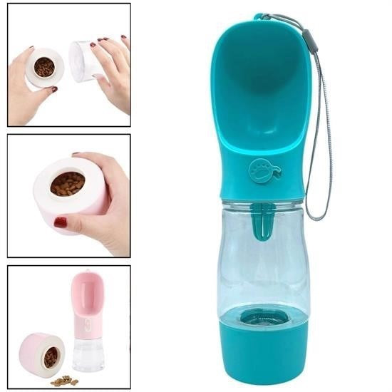 GENEL® Taşınabilir Mama Hazneli Evcil Hayvan Suluğu Seyahat Kabı Kilitlenebilen Su Sızdırmaz 380ML