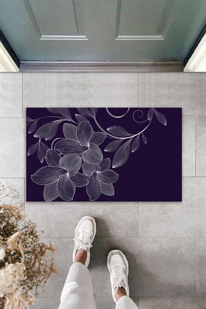 Dekoratif Dijital Baskı Siyah Zambak Dış Mekan Paspas K-2098