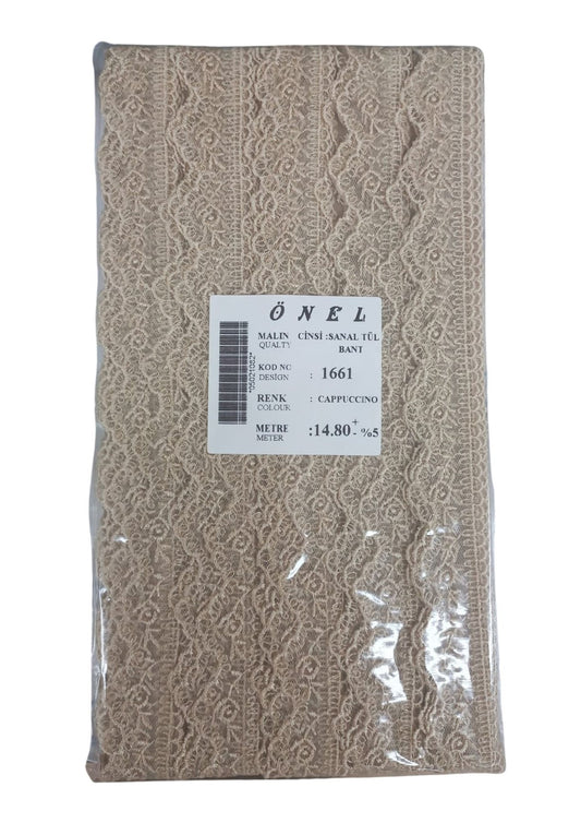 Dantel Polyester Sanal Tül Bant Cappucino 14,80 Metre En 6 cm ON-1661-C - UcuzaGeliyor