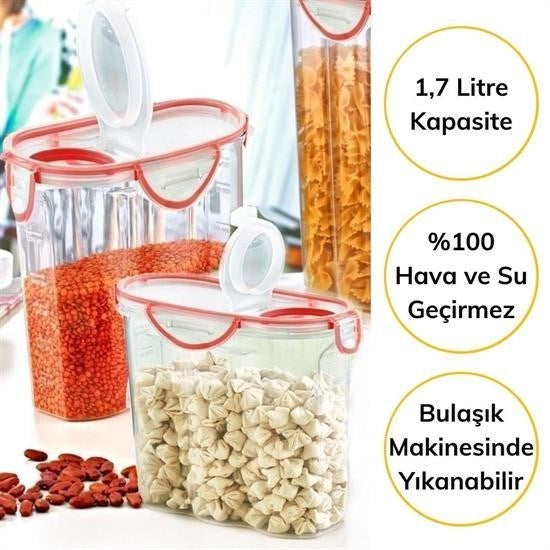 GENEL® Kilitli Kapaklı Contalı Hava,Su Sıvı Geçirmez 1,7 Litre Erzak Saklama Kabı-SA585