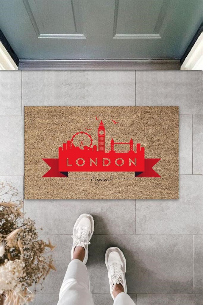 Dijital Baskı Bej London-England Paspas K-3022 - UcuzaGeliyor
