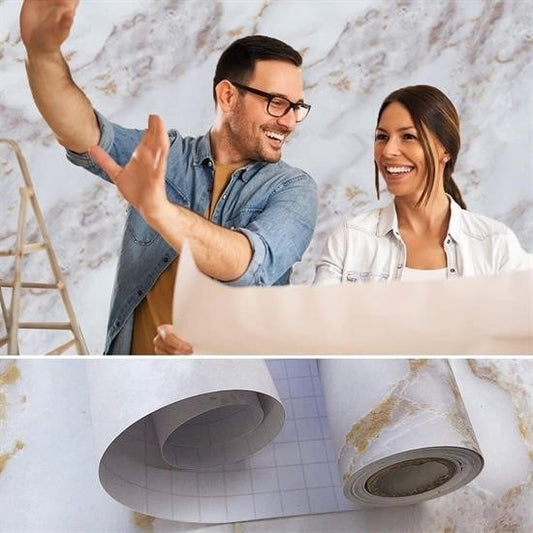 BUFFER® Mermer Desenli Masa Tezgah Mutfak Su Geçirmez Yapışkanlı Folyo Sticker Sarı 5x0,6m - UcuzaGeliyor