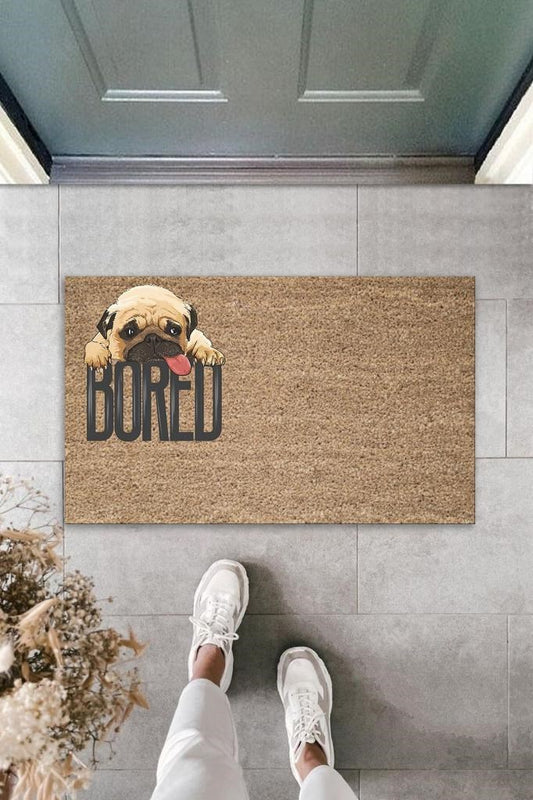 Dijital Baskı Kahverengi Bored Köpekli Dekoratif Kapı Paspası K-2080 - UcuzaGeliyor