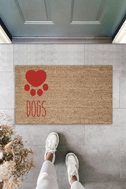 Dijital Baskı Kahverengi Kırmızı Kalpli Dogs Dekoratif Kapı Paspası K-2072 - UcuzaGeliyor
