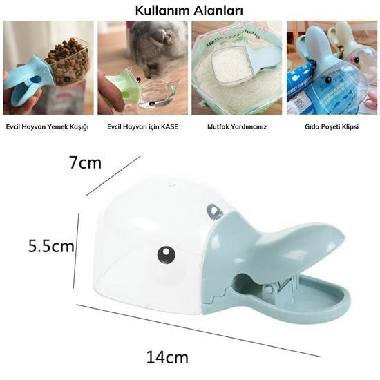 BUFFER® Ördek Tasarımlı Mandallı Tazelik Koruyan Ölçekli Kuru Mama Kaşığı Mama Ölçeği