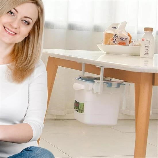 GENEL® Mini Masa Çöp Kovası Plastik Tezgah Altı Geri Çekilebilir Yapışkanlı Görünmez Bölme Pratik