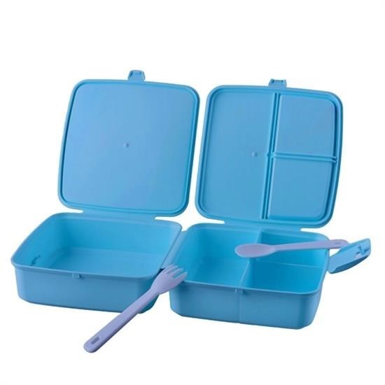 GENEL® Kendiliğinden Kaşık Çatallı Beslenme Kutusu 4 Bölmeli Çocuk Beslenme Kabı Saklama Kutusu