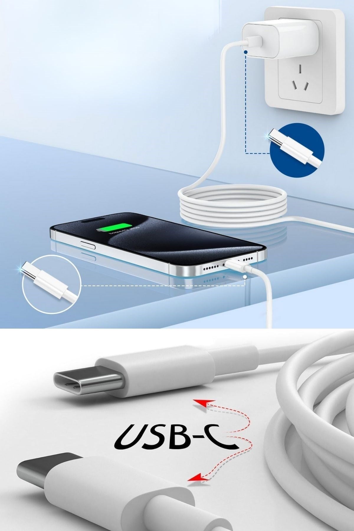 BUFFER® Apple 15/15 Pro Type-C to Type-C Hasır Örgü Hızlı Şarj Kablosu (1m)